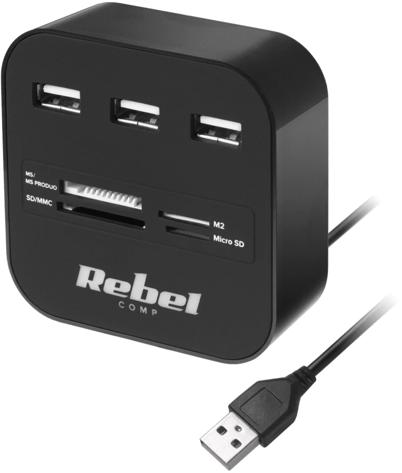 Rebel Hub USB 2.0 3 θυρών με αναγνώστη καρτών μνήμης Rebel DM-1020