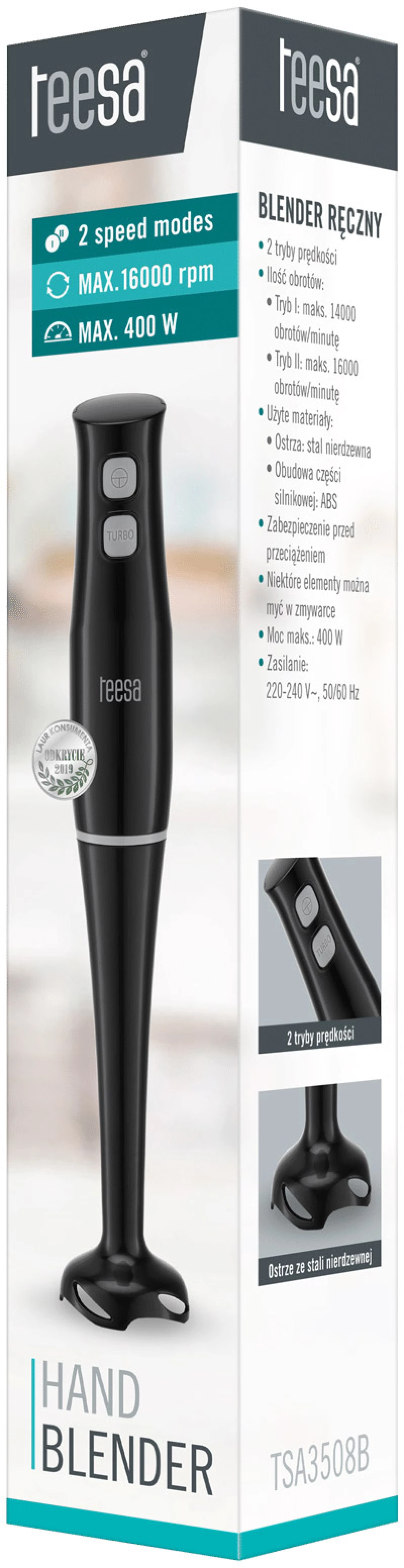 Teesa Μπλέντερ χειρός 400W Teesa μαύρο TSA3508B