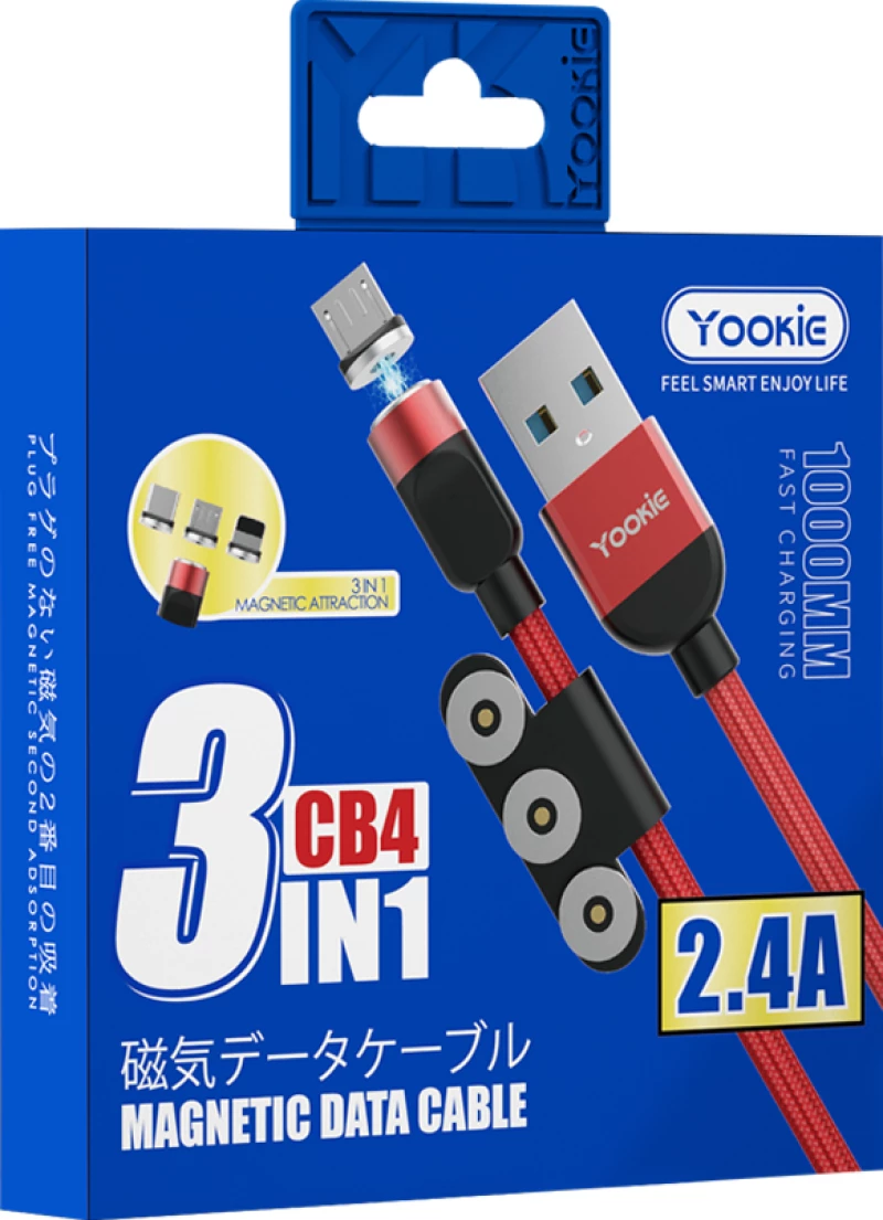 Μαγνητικός καλώδιο δεδομένων Yookie CB4, 3in1, Micro USB, Lightning, Type-C, 1.0m,  Διαφορετικά χρώματα - 40152
