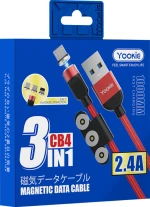 Μαγνητικός καλώδιο δεδομένων Yookie CB4, 3in1, Micro USB, Lightning, Type-C, 1.0m,  Διαφορετικά χρώματα - 40152