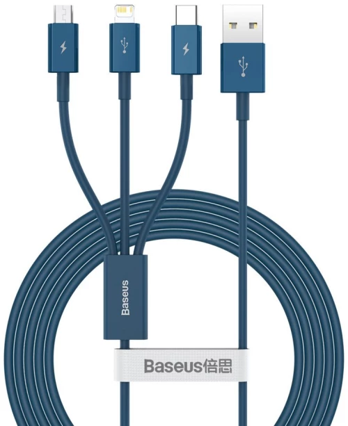 Baseus Cablu de Date USB la Type-C, Micro-USB, Lightning, Fast Charging 3.5A, 1.5m - Baseus Superior Series (CAMLTYS-03) - Blue 6953156205543