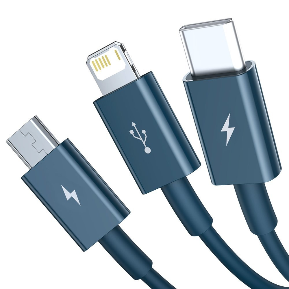 Baseus Cablu de Date USB la Type-C, Micro-USB, Lightning, Fast Charging 3.5A, 1.5m - Baseus Superior Series (CAMLTYS-03) - Blue 6953156205543