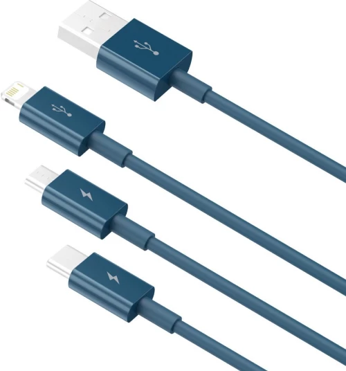 Baseus Cablu de Date USB la Type-C, Micro-USB, Lightning, Fast Charging 3.5A, 1.5m - Baseus Superior Series (CAMLTYS-03) - Blue 6953156205543