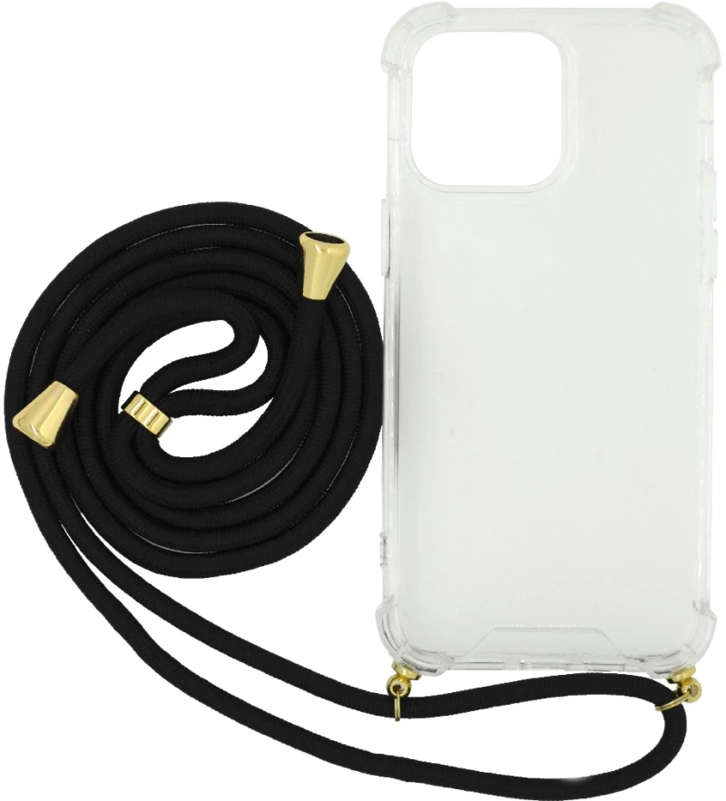 Θήκη Ancus Crossbody για Apple iPhone 14 Pro Διάφανη με Κορδόνι Μαύρο
