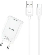 USAMS φορτιστής τοίχου T21OCTC01 με καλώδιο USB-C, USB 2.1A, λευκός