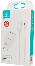 USAMS φορτιστής τοίχου T21OCTC01 με καλώδιο USB-C, USB 2.1A, λευκός