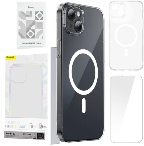 Baseus Phone case Baseus Magnetic Crystal Clear for iPhone 13 (transparent) with all-tempered-glass screen protector and cleaning kit 047041 έως και 12 άτοκες δόσεις