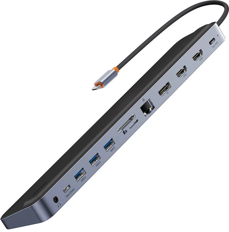 Baseus Hub 12w1 Baseus EliteJoy Gen2 series USB-C do 2xHDMI+ 3xUSB 3.0+ PD+ DP+ SD/TF+ RJ45+Type-C+ 3.5mm (dark grey) 044442
