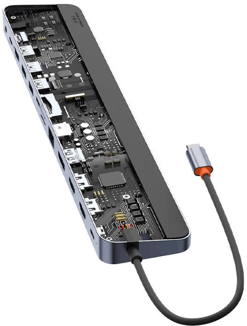 Baseus Hub 12w1 Baseus EliteJoy Gen2 series USB-C do 2xHDMI+ 3xUSB 3.0+ PD+ DP+ SD/TF+ RJ45+Type-C+ 3.5mm (dark grey) 044442