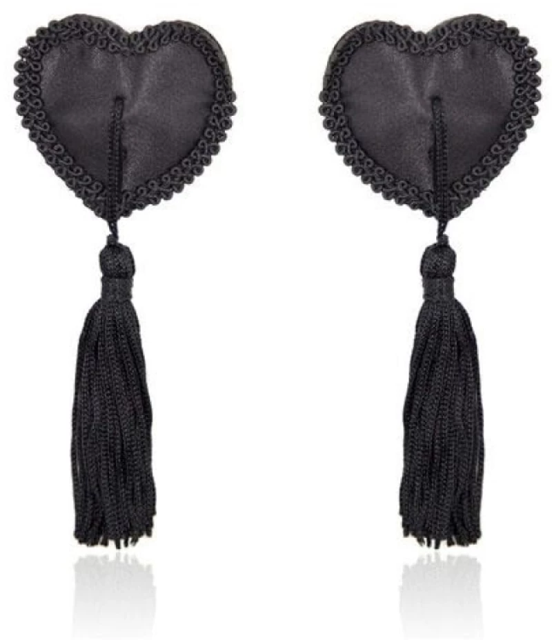 Αυτοκόλλητα - Καλύμματα Θηλών Heart Nipples Tassels (Μαύρα)