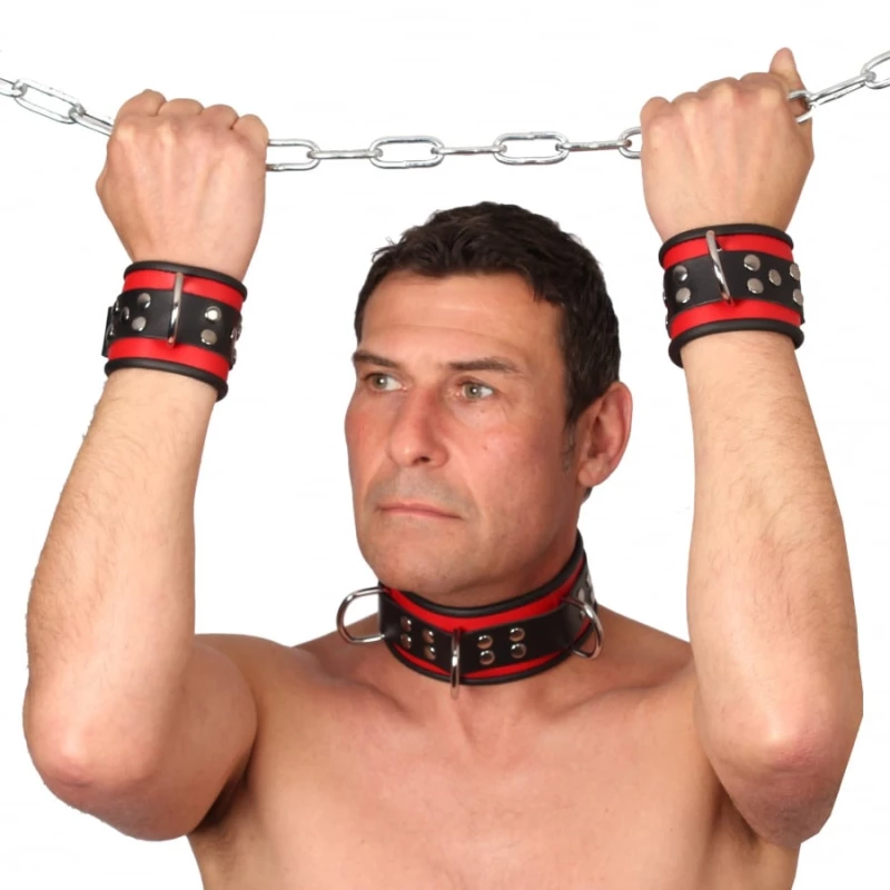Leather handcuff - Red/ Black