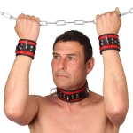 Leather handcuff - Red/ Black