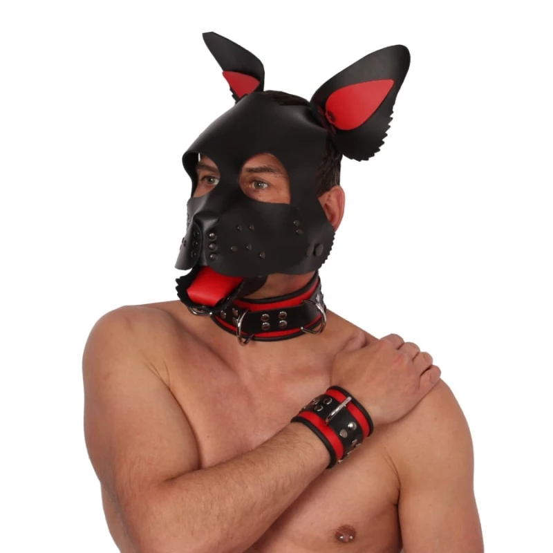 Leather handcuff - Red/ Black