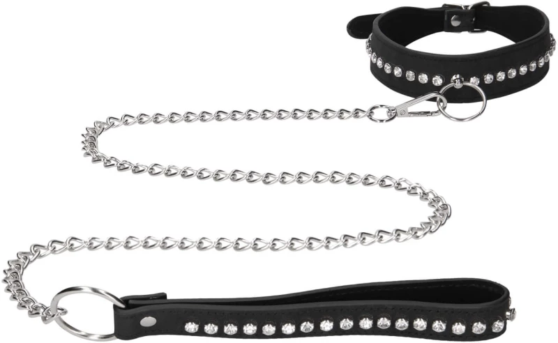 Ouch! Diamond Studded Collar With Leash  - Black