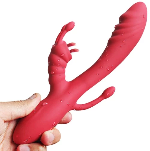 Δονητής Κουνελάκι Triple Pleasure Rabbit Vibrator με 12 Λειτουργίες Δόνησης - Κόκκινος
