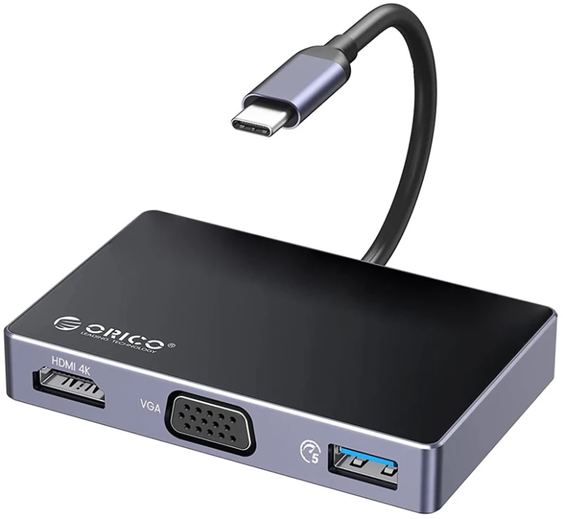ORICO docking station DM-5P, USB/USB-C/HDMI/VGA/3.5mm, 4K, 100W, μαύρο