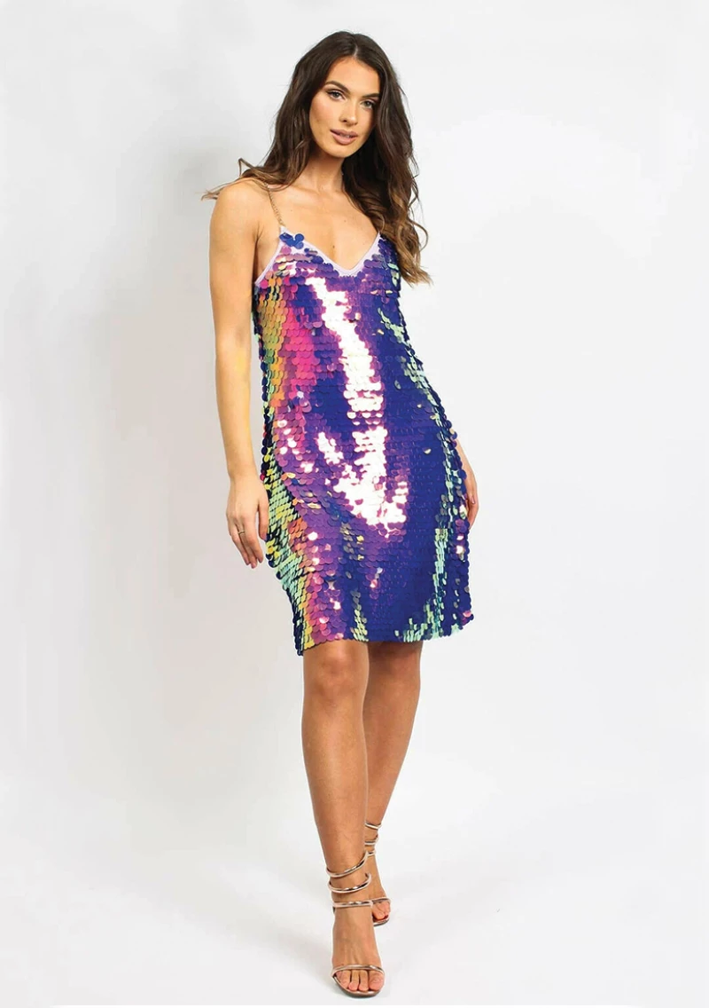 Multi Disc Sequin Cami Dress