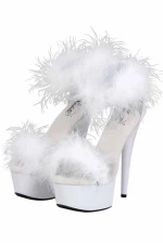 White Open Platform with Feathers 14cm Heel