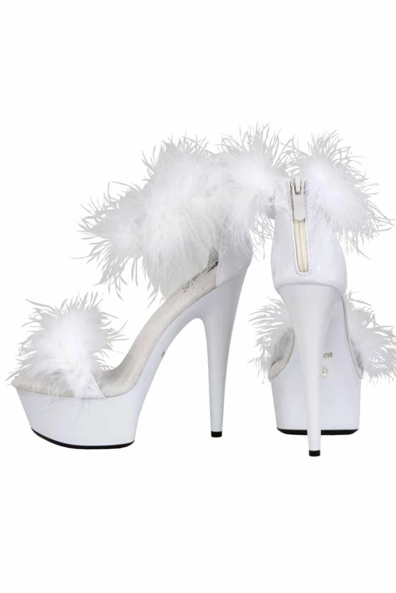 White Open Platform with Feathers 14cm Heel
