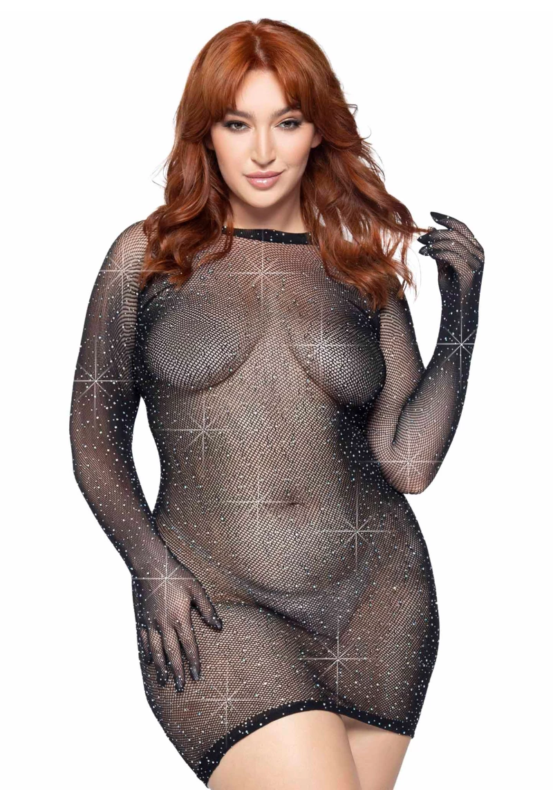 Rhinestone gloved mini dress +