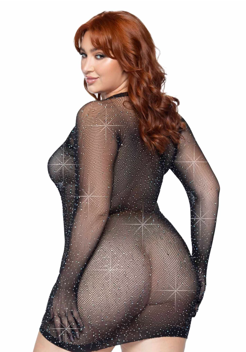 Rhinestone gloved mini dress +