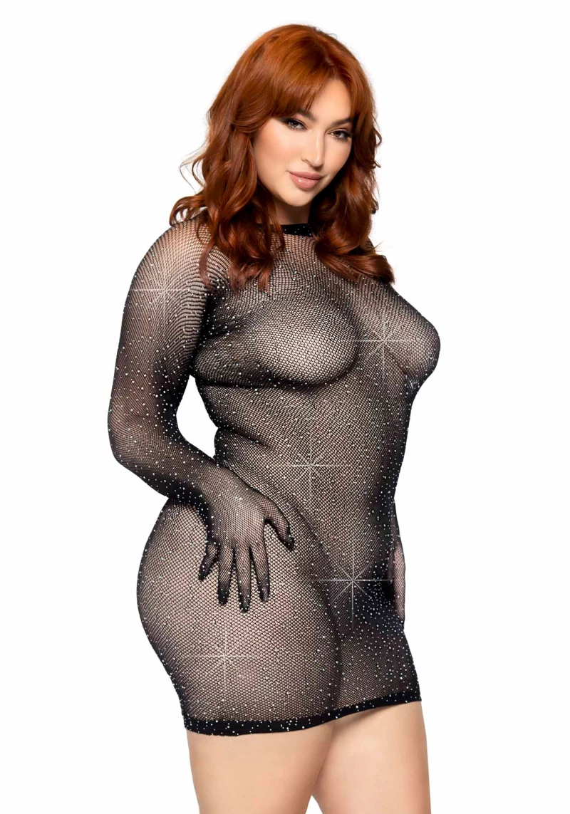 Rhinestone gloved mini dress +