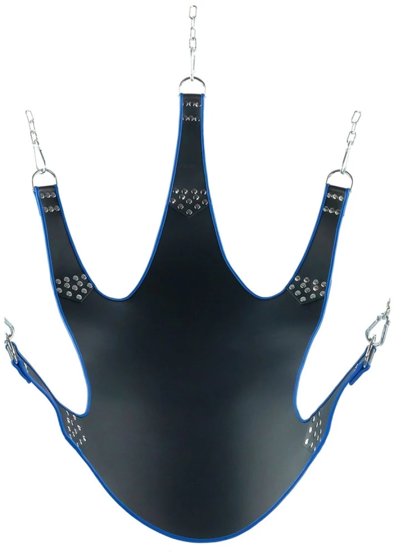 Leather sling with blue piping - 5 points - Black Blue