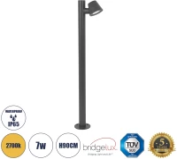 GloboStar® GARDENIA 60507 Φωτιστικό Κήπου - Κολωνάκι Αρχιτεκτονικού Φωτισμού Εξωτερικού Χώρου LED 7W 700lm 60° AC220-240V Αδιάβροχο IP65 - Σώμα Αλουμινίου & Tempered Glass - Μ12 x Π18 x Υ90cm - Θερμό Λευκό 2700K - Γκρι Ανθρακί - Bridgelux Chip - 5 Yea