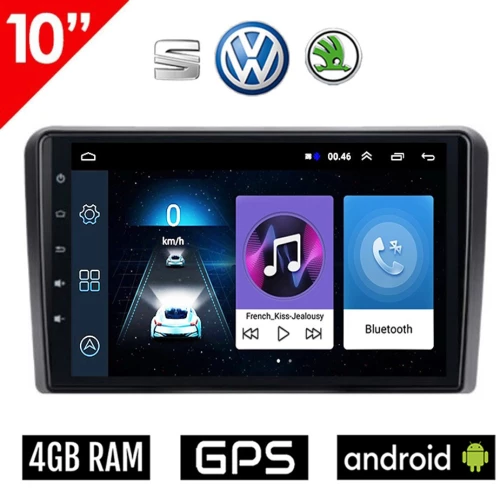 VW SKODA SEAT Android (4GB) οθόνη αυτοκίνητου 10" GPS WI-FI (Playstore Youtube Golf V 5 6 Polo Passat Octavia Leon Volkswagen MP3 USB Radio ΟΕΜ Bluetooth ηχοσύστημα OEM Mirrorlink)