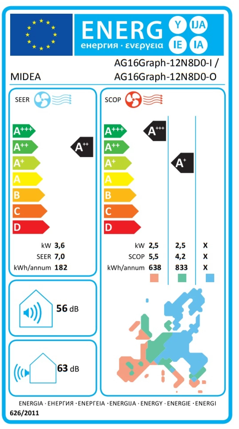 Midea Xtreme Graphite AG16Graph-12N8D0 Κλιματιστικό Τοίχου Inverter 12.000BTU A++/A+++