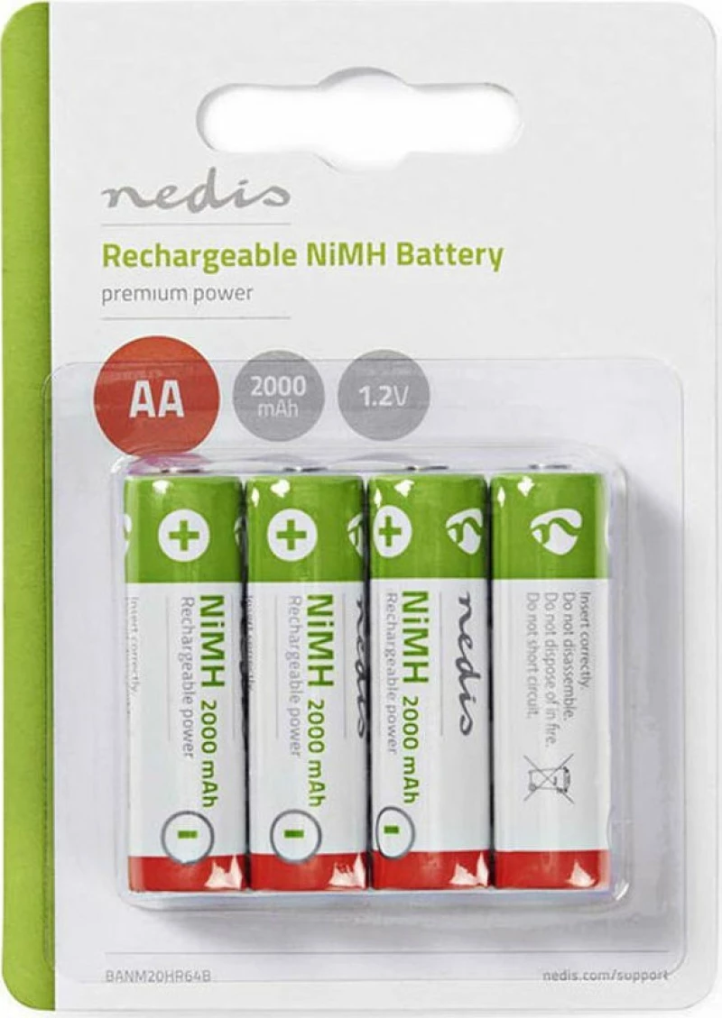 Nedis Επαναφορτιζόμενες Μπαταρίες AA Ni-MH 2000mAh 1.2V 4τμχ (5412810267095)