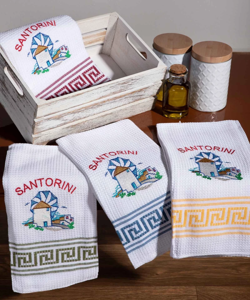 Σετ 12 τεμαχίων ποτηρόπανα (50cm x 70cm) ανεμόμυλος SANTORINI - -