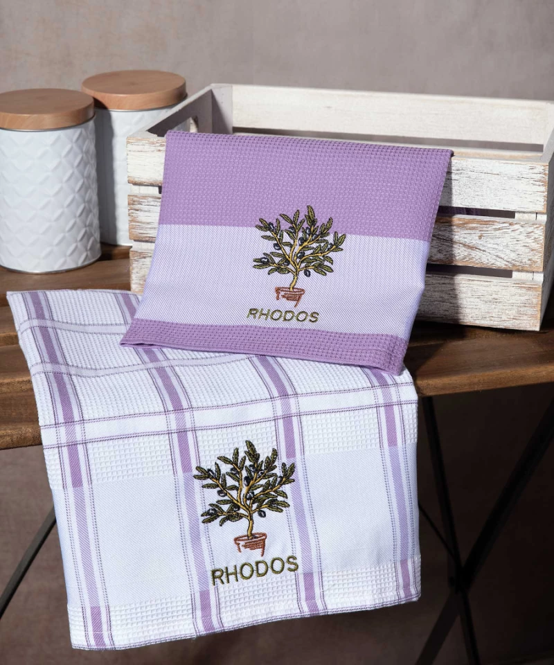 Σετ 2 τεμαχίων ποτηρόπανα (50cm x 70cm) γλάστρα λιλά RHODES - -