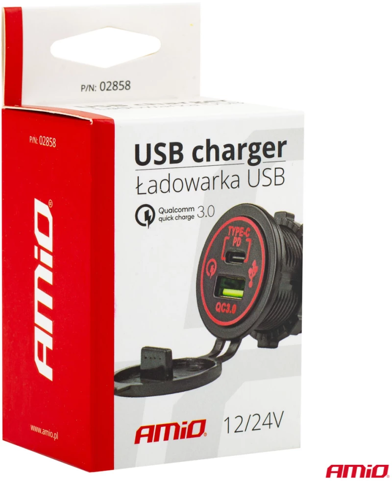 AMIO ΠΡΙΖΑ ΦΟΡΤΙΣΤΗΣ ΤΗΛΕΦΩΝΟΥ USB QUICK CHARGE +USB TYPE-C 12/24V Φ37mmX51mm MOD-08 02858/AM
