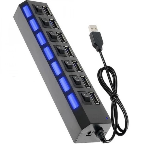 TREQA Αντάπτορας - USB HUB Γρήγορης Φόρτισης & Μεταφοράς Δεδομένων έως 5Gbps με 7 Θύρες USB 3.0 LED Φωτισμό Λειτουργίας & Διακόπτες On/ Off