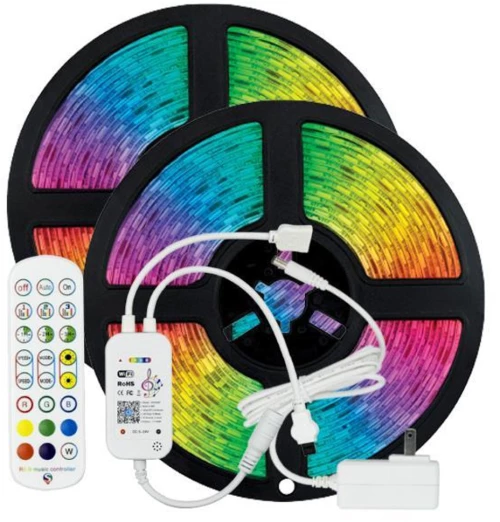 277135 ΤΑΙΝΙΑ LED KIT 2 Χ 5 ΜΕΤΡΩΝ RGB 12V + DRIVER + WIFI CONTROLLER ΜΕ ΜΟΥΣΙΚΗ IP20