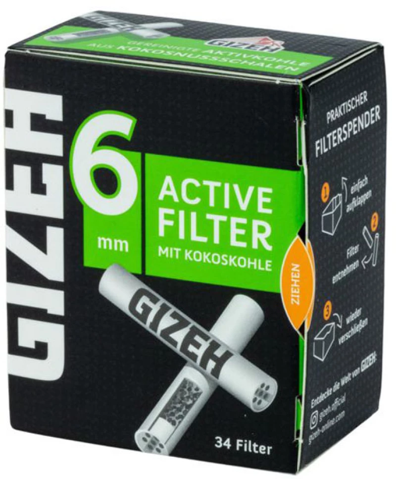 Ανταλλακτικό Φίλτρο Gizeh Extra Slim 34 Ενεργού Ανθρακα 6mm - Green