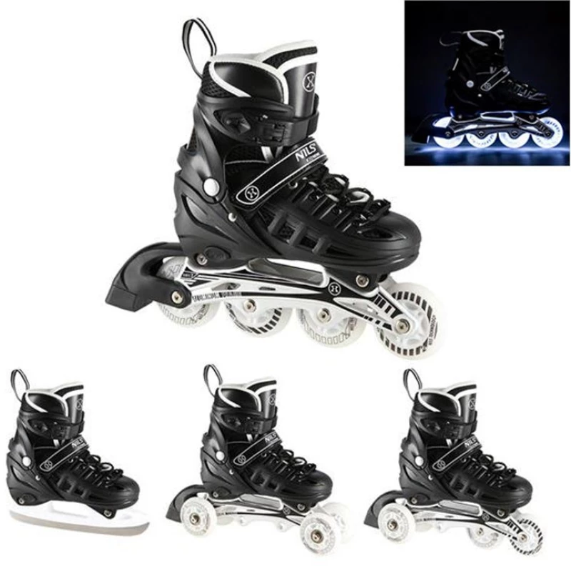 Αυξομειούμενα Roller NH 10905 ΣΕΤ 4 ΣΕ 1 INLINE SKATES NILS EXTREME Μαυρο LED-SMALL (31-34)