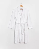 Unisex Βαμβακερό Πετσετέ Μπουρνούζι με Πικέ Γιακά Capital Medium Άσπρο