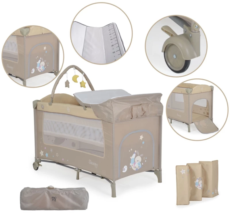 Moni Sleepy Παρκοκρέβατο 2 Επιπέδων με Αλλαξιέρα Μπεζ 120x60cm