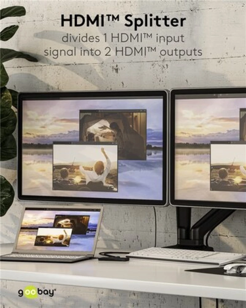 Goobay Hdmi Splitter 58481, 1-In Σε 2-Out, 4K/60Hz, Μαύρο