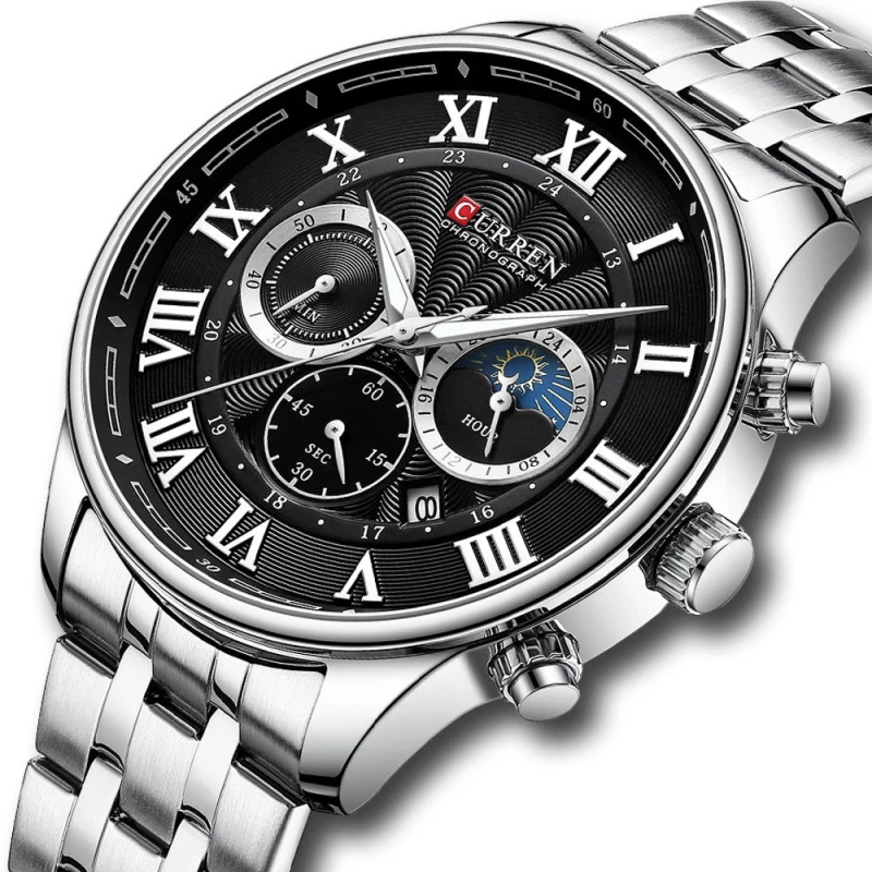 Curren 8427 Silver Black Ρολόι με Μαύρο Καντράν και Ασημένιο Μπρασελέ