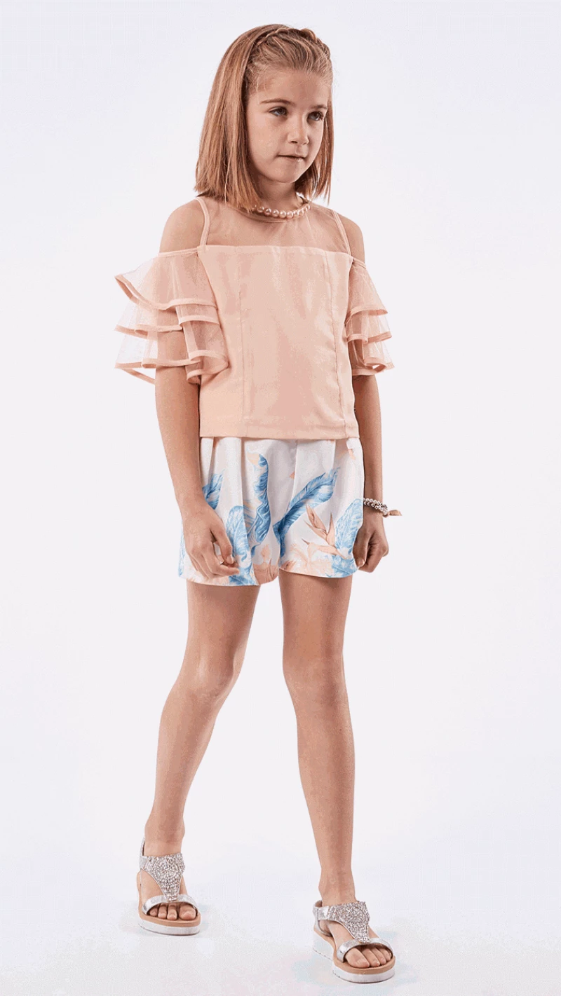 Εβίτα Fashion Σετ Σορτς Με Μπλούζα Διαφάνεια, Σομόν