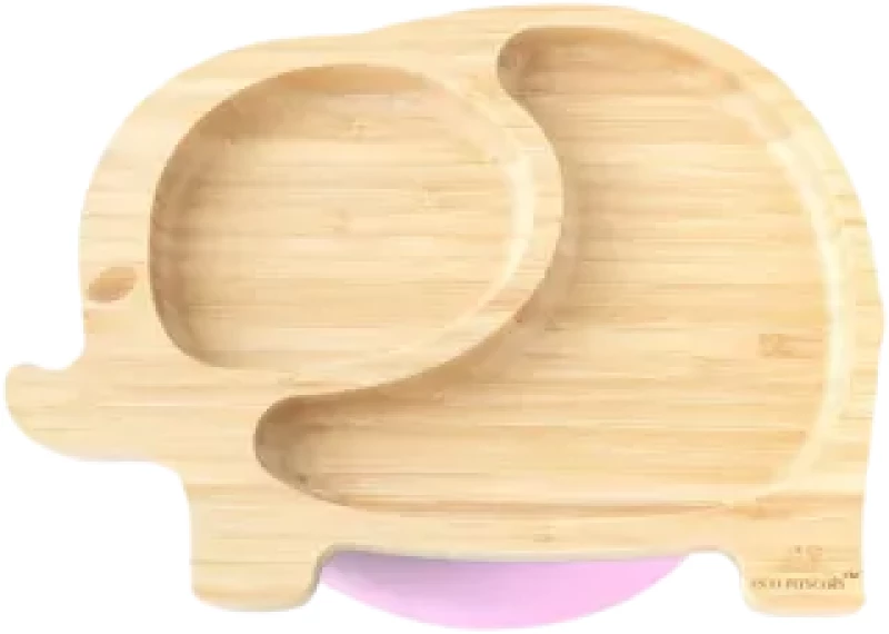 Eco Rascals Πιάτο Bamboo με Χωρίσματα και Σιλικόνη Elephant Pink