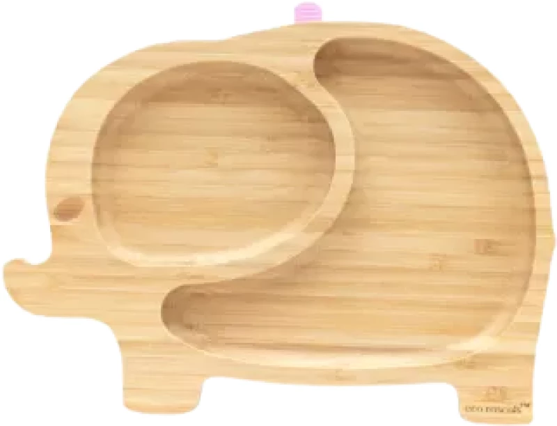 Eco Rascals Πιάτο Bamboo με Χωρίσματα και Σιλικόνη Elephant Pink