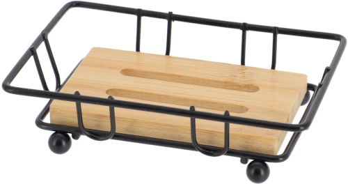 Mεταλλική βάση μαύρη με bamboo για σαπούνι .