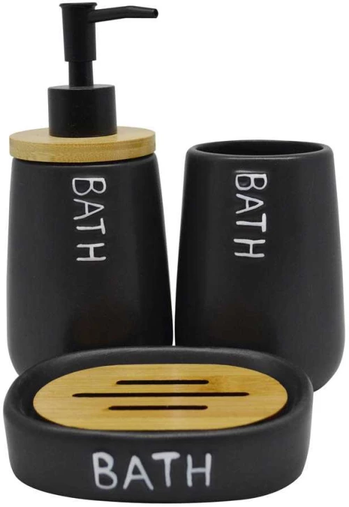DISPENSER ΚΕΡΑΜΙΚΟ ΜΑΥΡΟ BATH ΜΕ ΞΥΛΟ ΜΠΑΜΠΟY 8,5x8,5x18,7εκ.ANKOR