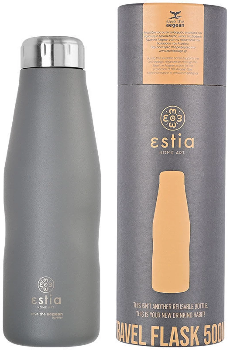 ESTIA ΘΕΡΜΟΣ TRAVEL FLASK SAVE THE AEGEAN 500ml FJORD GREY