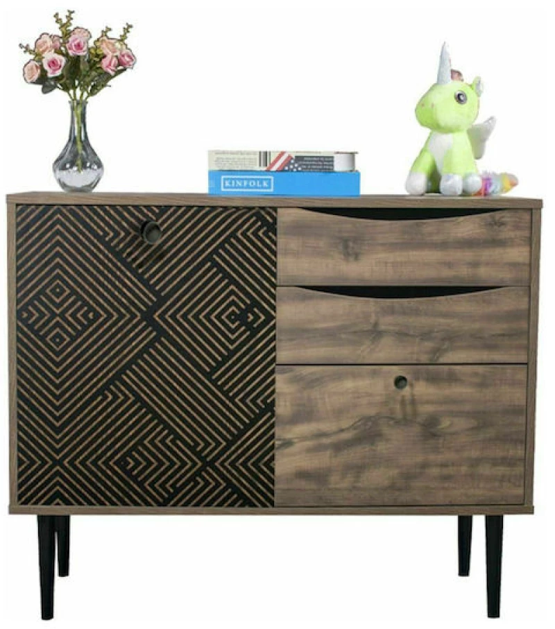 Κομότα "Home" Μαύρη Grey Oak 90x39.5x75Εκ Fylliana
