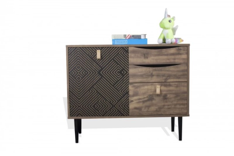 Κομότα "Home" Μαύρη Grey Oak 90x39.5x75Εκ Fylliana